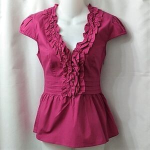 Rampage Women's Magenta Cap Sleeve Ruffled Peplum Blouse Size Medium NWT